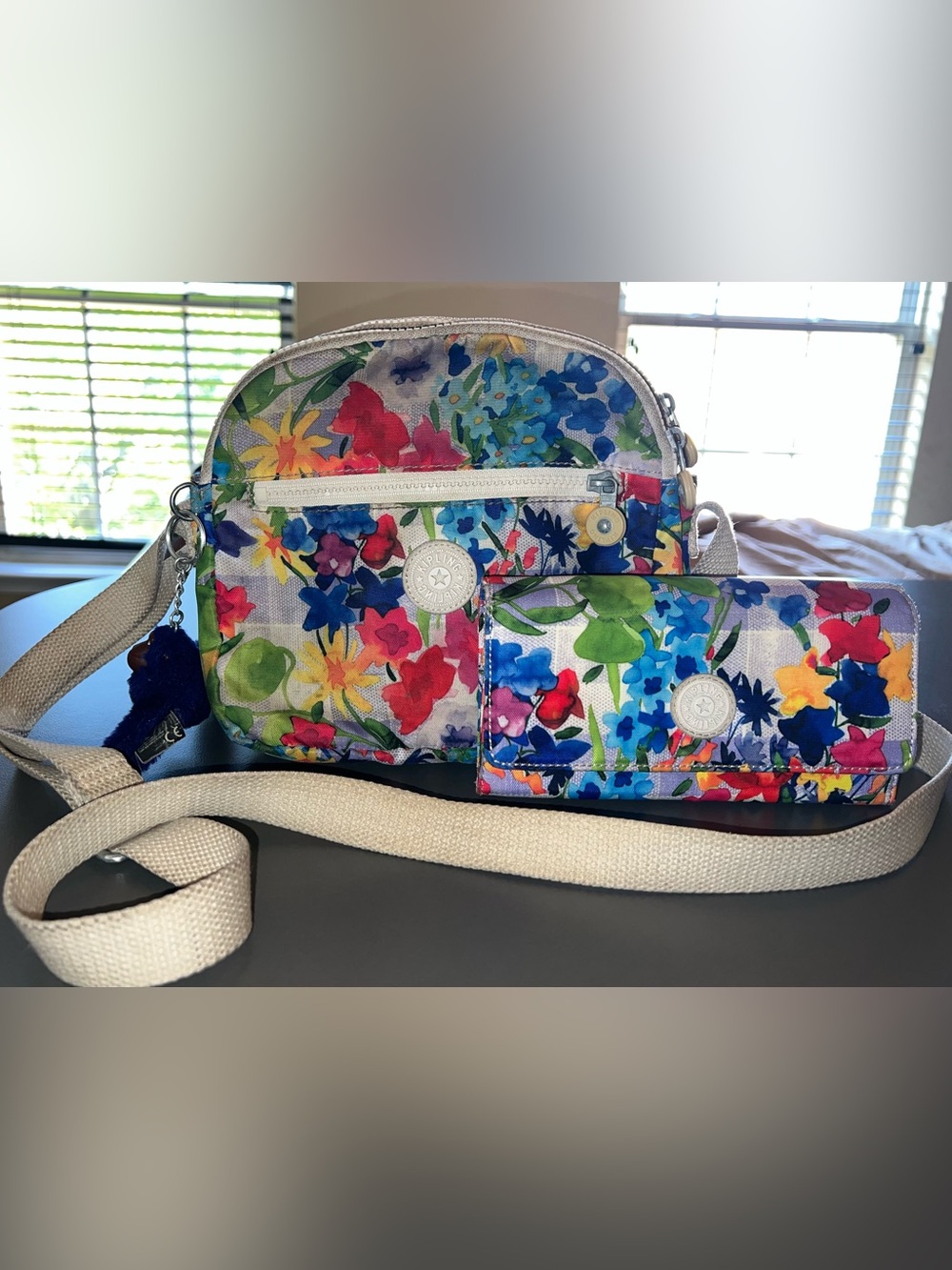 Kipling Multicolor Floral Crossbody Bag with Matching Wallet